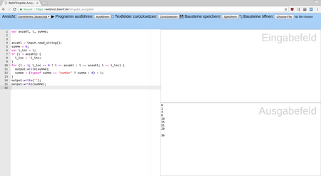 Die Umgebung zeigt den generierten Javascript-Quelltext an