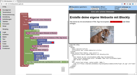 Ansicht des Blocky-HTML-Editors